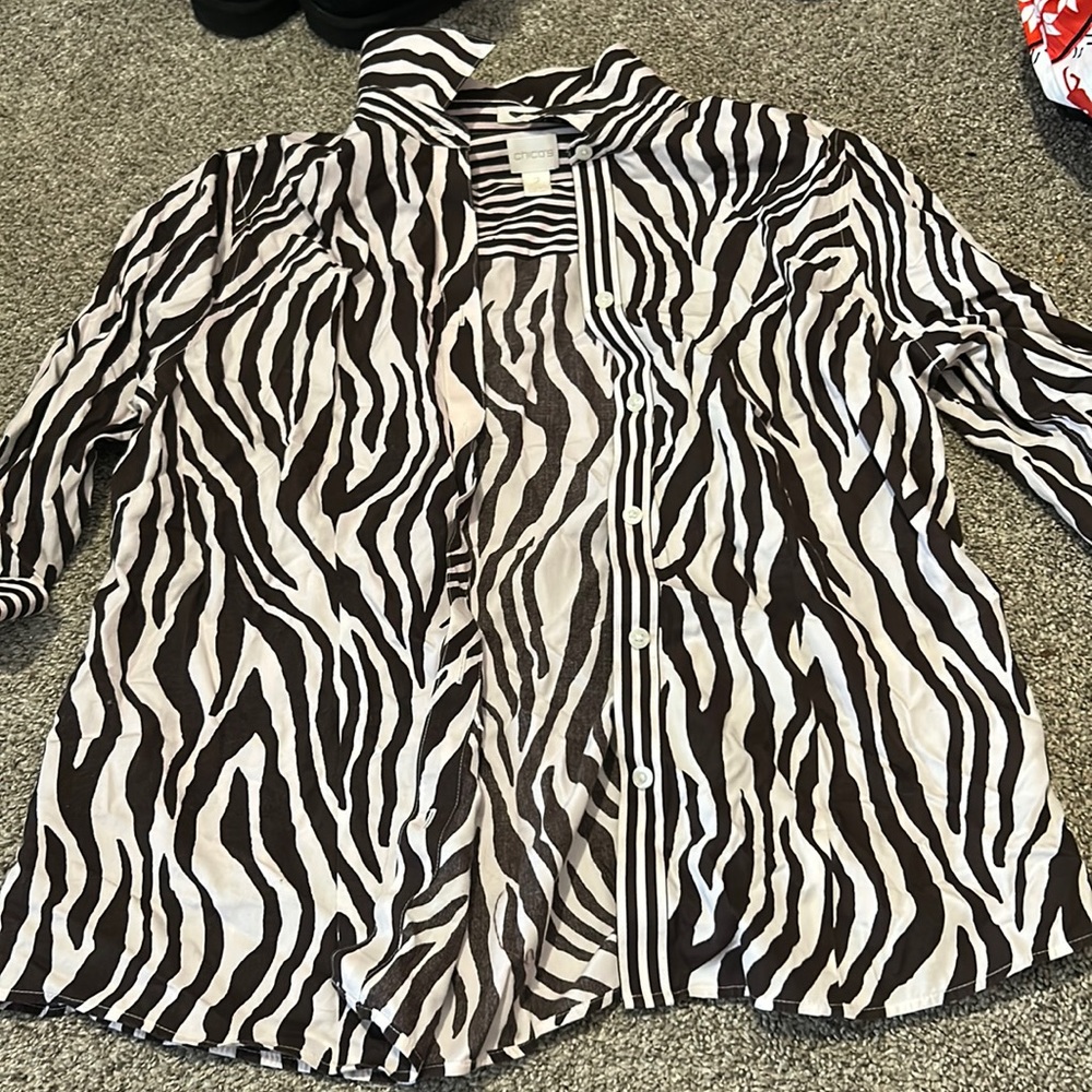 Business Casual Brown/White Zebra Print Button down Collared shirt.
